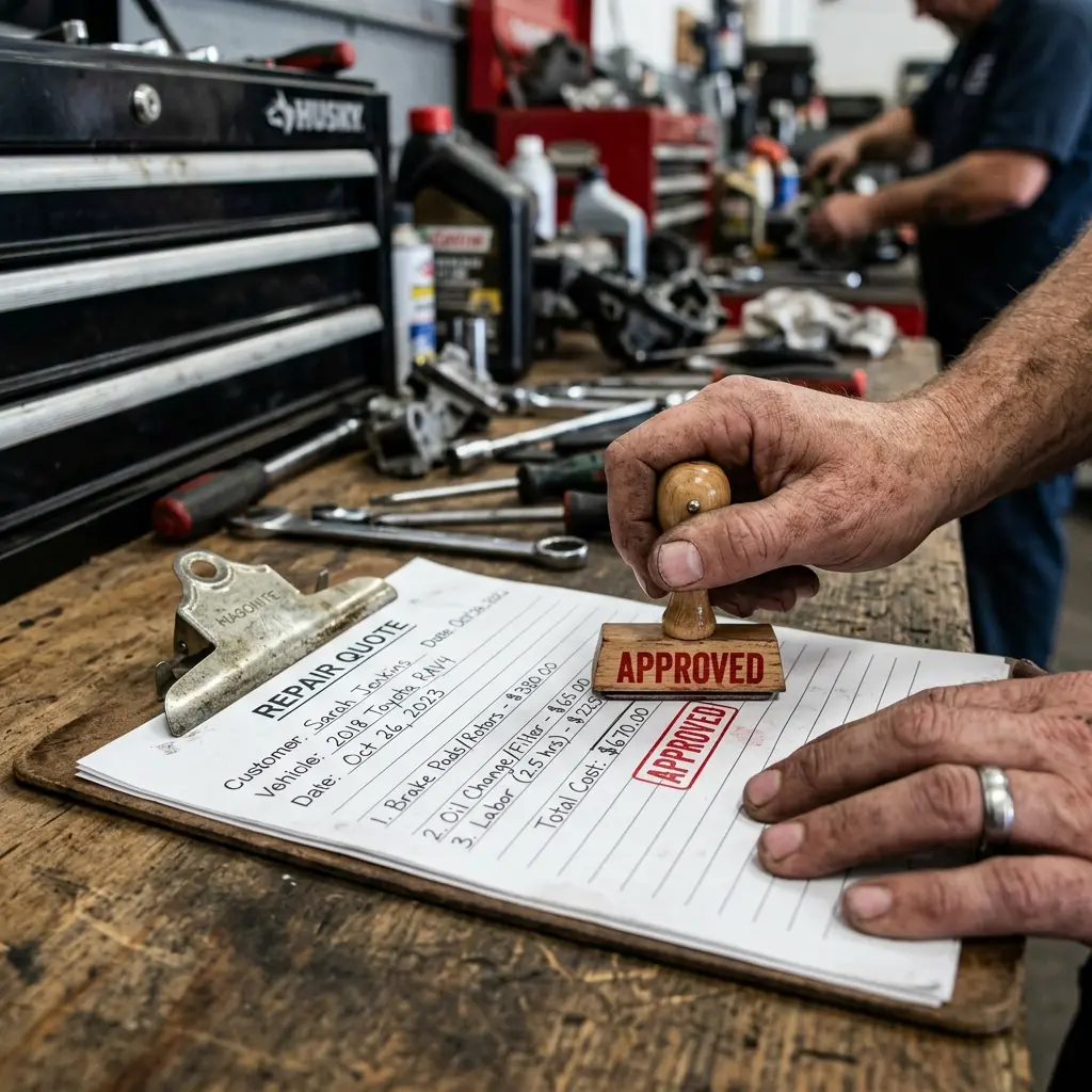 Hand stamping approved on a written appliance repair quote